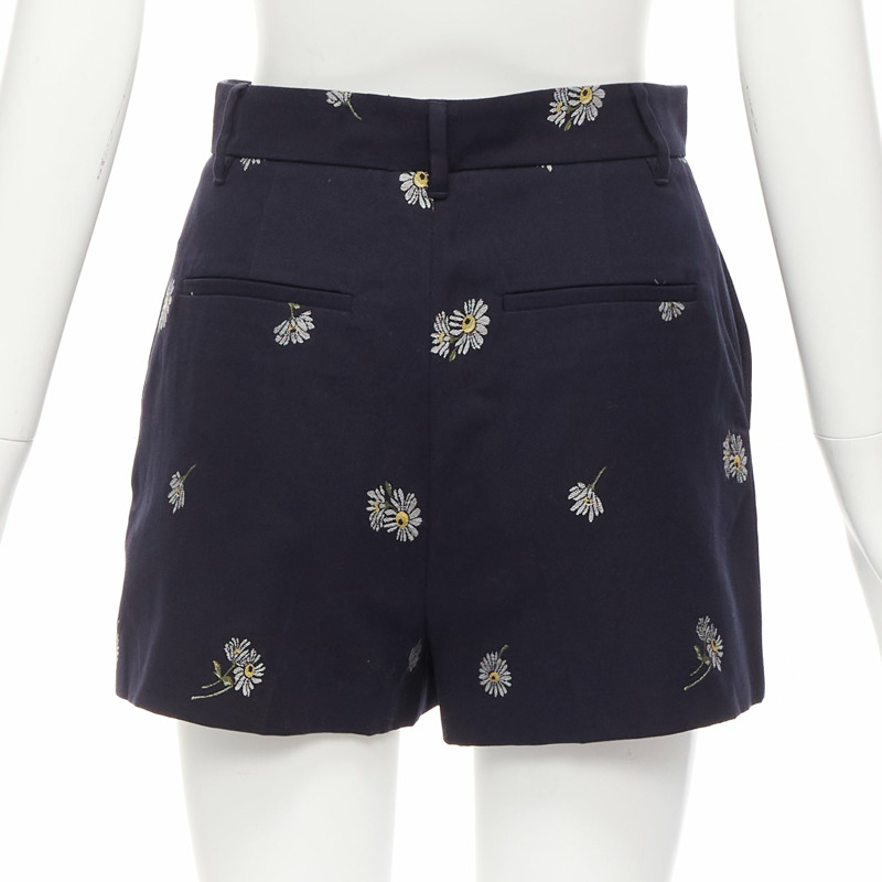 RED VALENTINO navy cotton daisy floral print high waisted shorts IT36 S-4