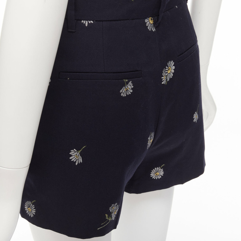 RED VALENTINO navy cotton daisy floral print high waisted shorts IT36 S-6