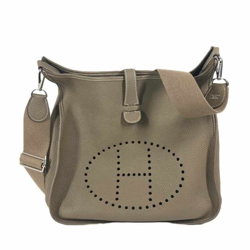 HERMES 愛馬仕 Evelyn 3 GM 包 H 穿孔標誌斜背包單肩包 Taurillon Clemence 男款女 Etoupe 米色-0