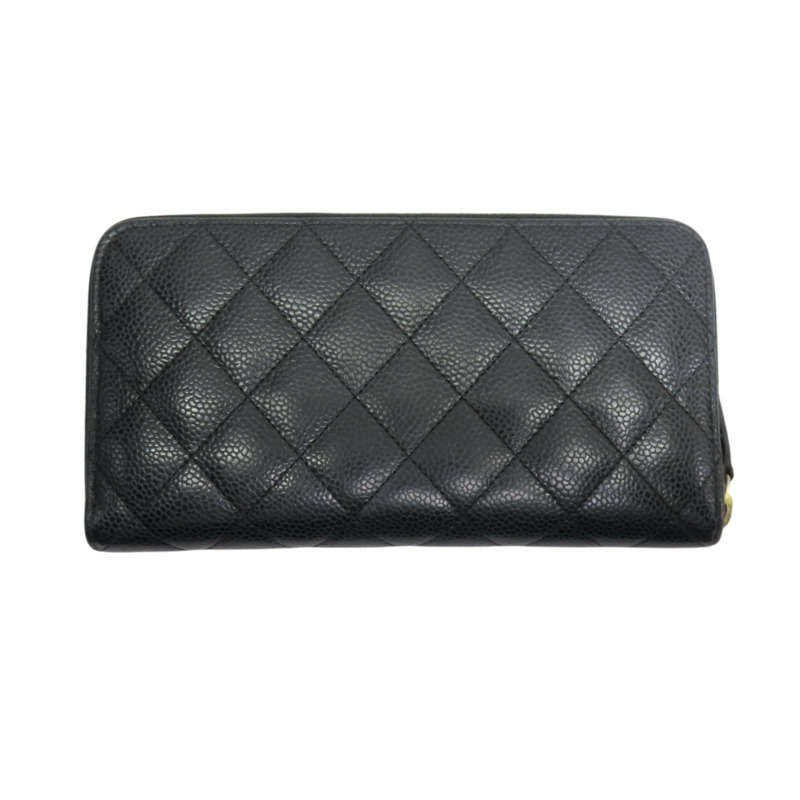 黑色 荔枝紋牛皮 菱格紋 Coco 拉鍊長夾 A50097-1