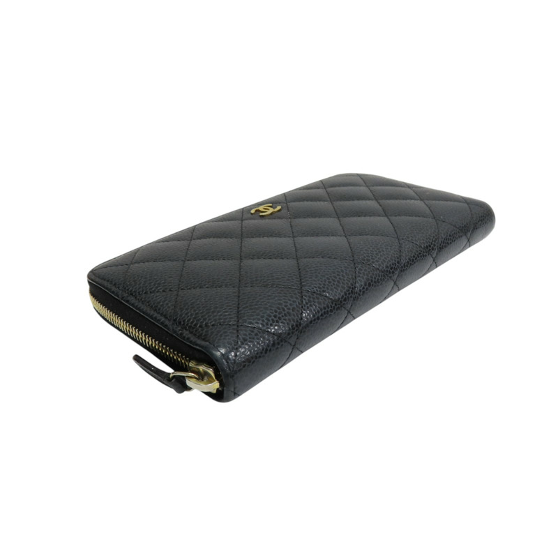 黑色 荔枝紋牛皮 菱格紋 Coco 拉鍊長夾 A50097-2