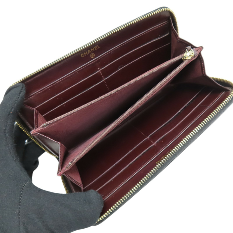 黑色 荔枝紋牛皮 菱格紋 Coco 拉鍊長夾 A50097-4