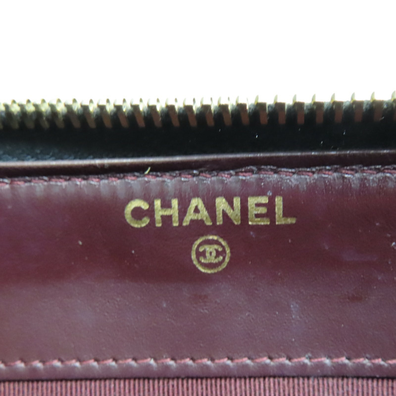 黑色 荔枝紋牛皮 菱格紋 Coco 拉鍊長夾 A50097-5