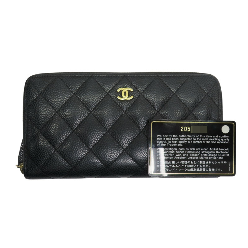 黑色 荔枝紋牛皮 菱格紋 Coco 拉鍊長夾 A50097-8