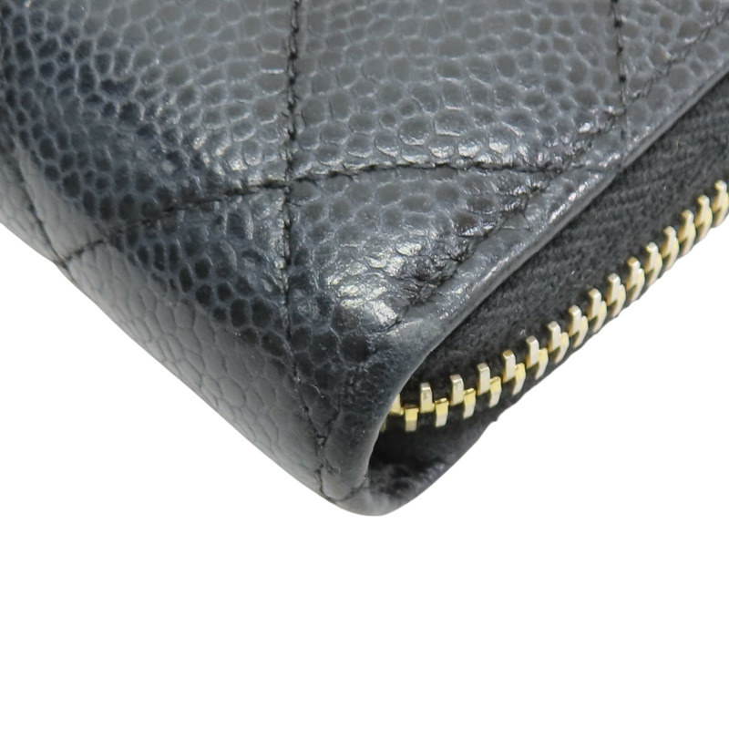 黑色 荔枝紋牛皮 菱格紋 Coco 拉鍊長夾 A50097-9