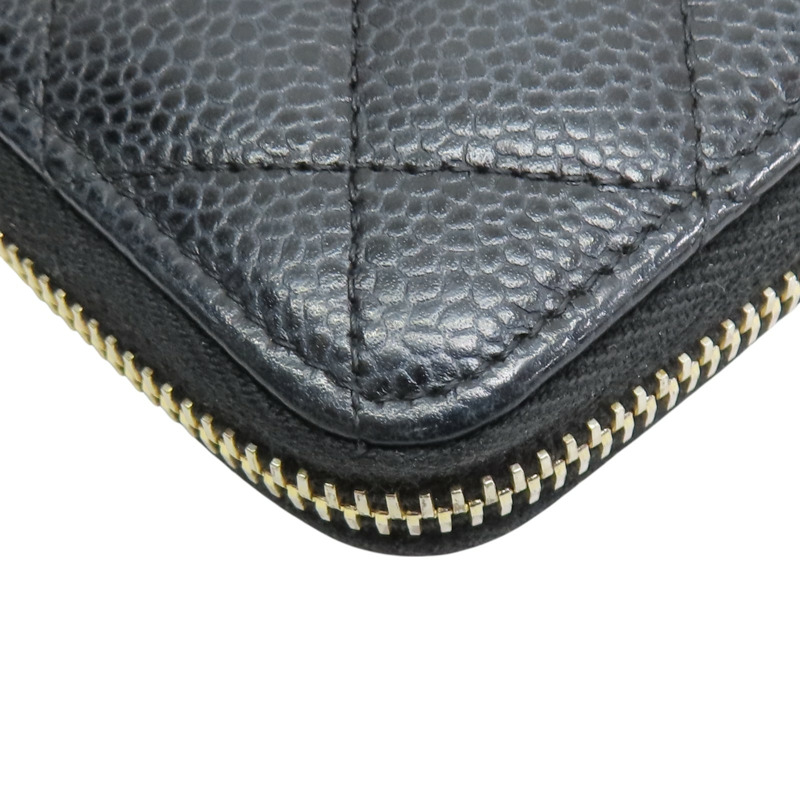 黑色 荔枝紋牛皮 菱格紋 Coco 拉鍊長夾 A50097-10