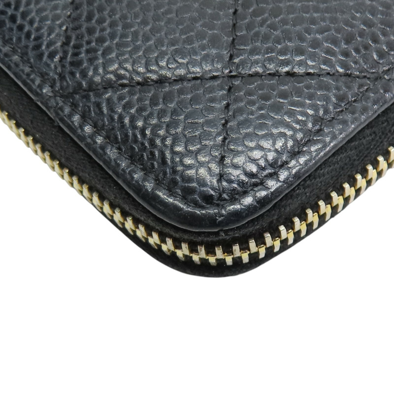 黑色 荔枝紋牛皮 菱格紋 Coco 拉鍊長夾 A50097-11