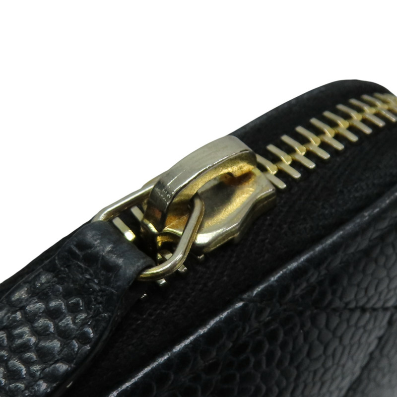 黑色 荔枝紋牛皮 菱格紋 Coco 拉鍊長夾 A50097-13