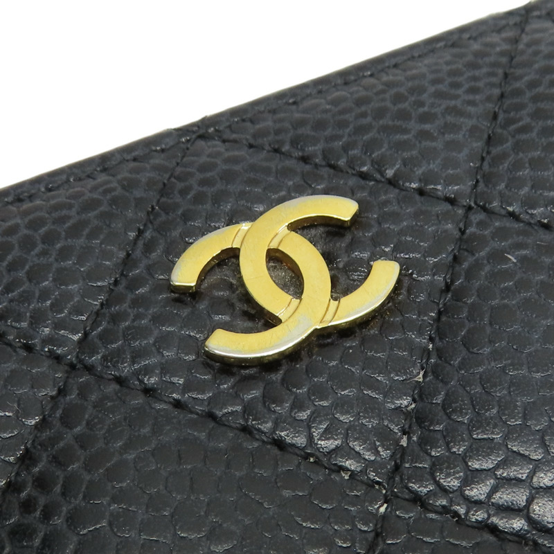 黑色 荔枝紋牛皮 菱格紋 Coco 拉鍊長夾 A50097-14