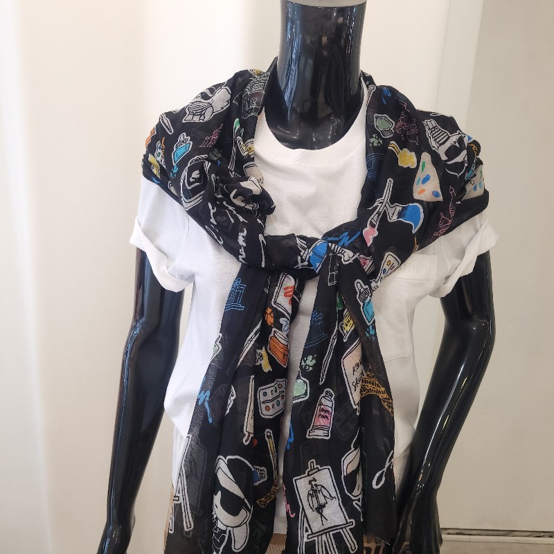 Karl Lagerfeld 畫家老佛爺&貓 絲巾-1