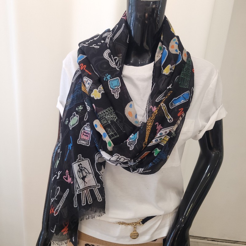 Karl Lagerfeld 畫家老佛爺&貓 絲巾-2