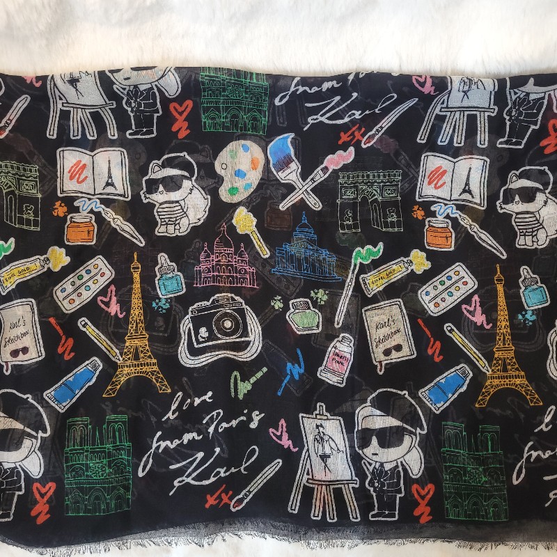 Karl Lagerfeld 畫家老佛爺&貓 絲巾-4