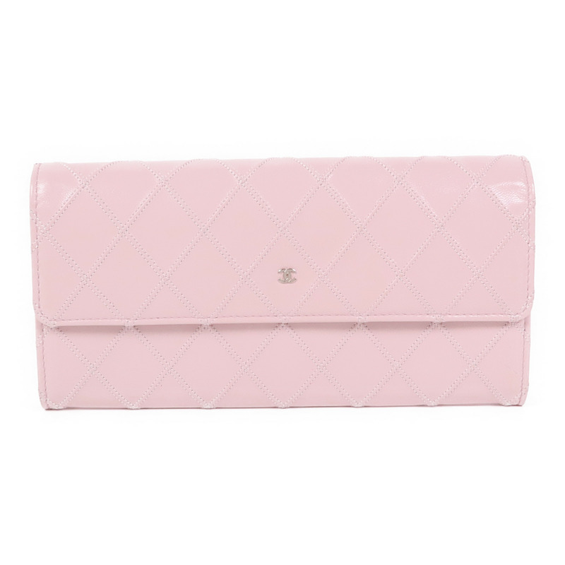 CHANEL 牛皮皮革Long Wallet銀扣長錢包-0