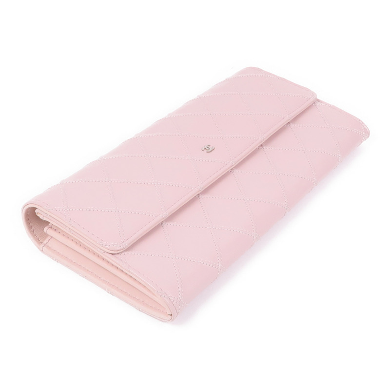 CHANEL 牛皮皮革Long Wallet銀扣長錢包-3