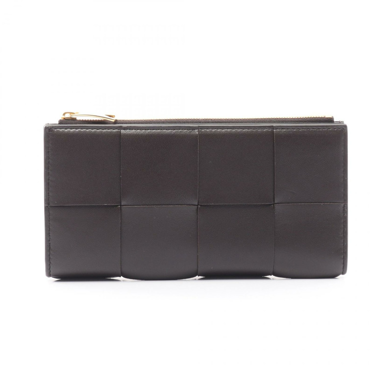 BOTTEGA VENETA Intrecciato 雙折皮夾 681011VCQC12132 皮革棕色全新男女通用-0