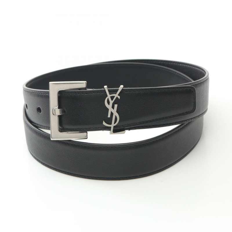 SAINT LAURENT Cassandra 腰帶 634437BOO0E100095 皮革 黑色 全新 中性款-0