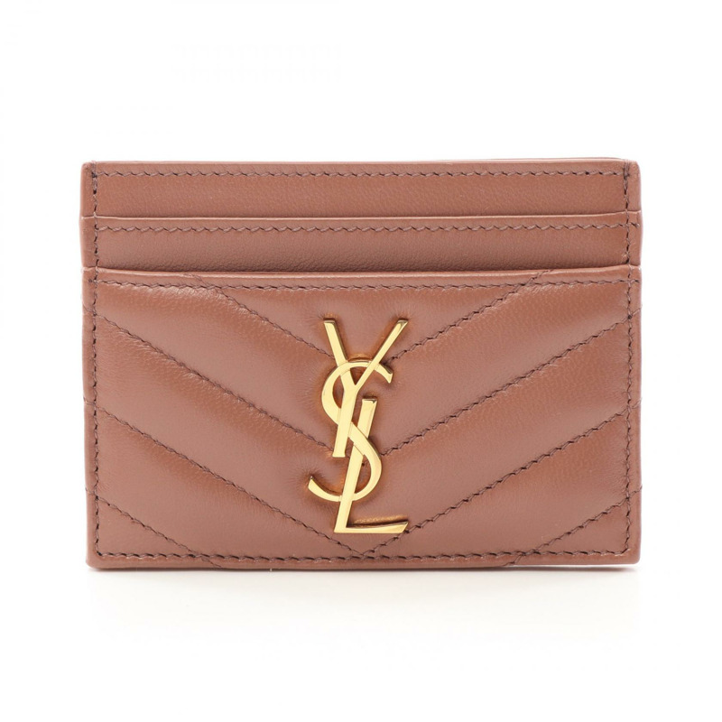 SAINT LAURENT YSL Monogram 卡片夾 423291AAA445922 皮革 粉紅色 全新 女款-0