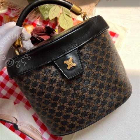 CELINE 思琳 賽琳 Vintage Macadam 中古 老花 凱旋門 骨頭包 Vanity 黑花 2way 化妝包