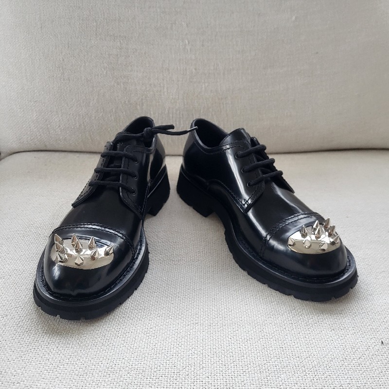 Alexander McQueen 龐克風銀色鍋釘男款皮鞋 40碼-1