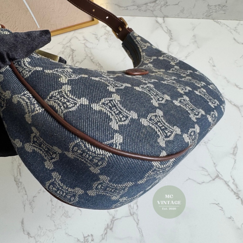 CELINE Vintage Denim Shoulder Bag 中古 牛仔 老花 腋下包 肩背包-7