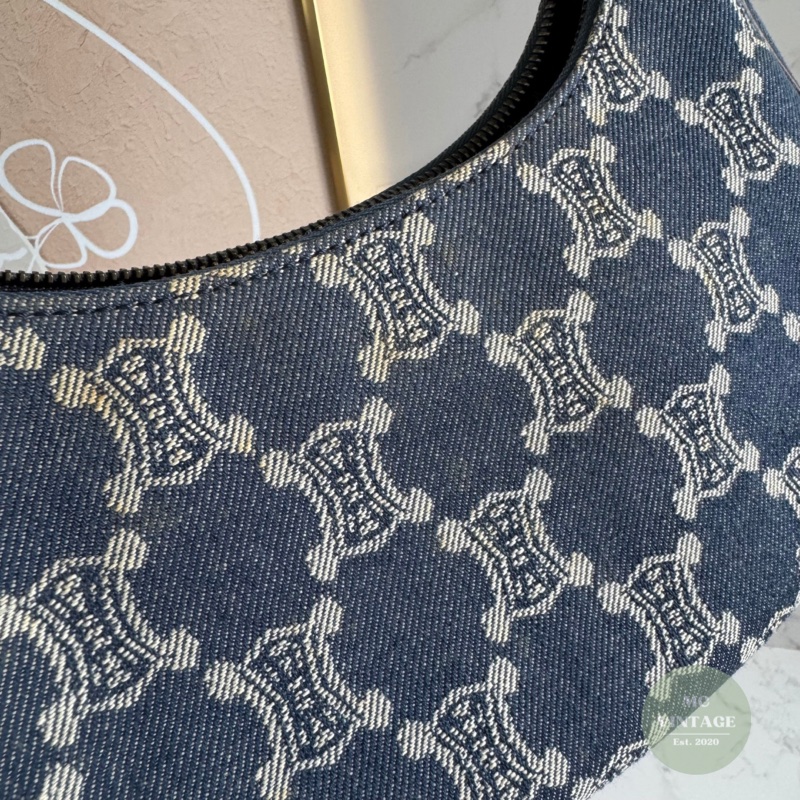 CELINE Vintage Denim Shoulder Bag 中古 牛仔 老花 腋下包 肩背包-23