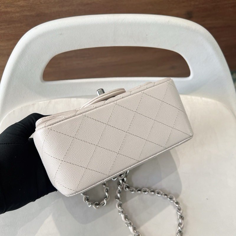 Chanel Mini Square 17 香奈兒 方胖子 荔枝牛皮 象牙白銀扣-4