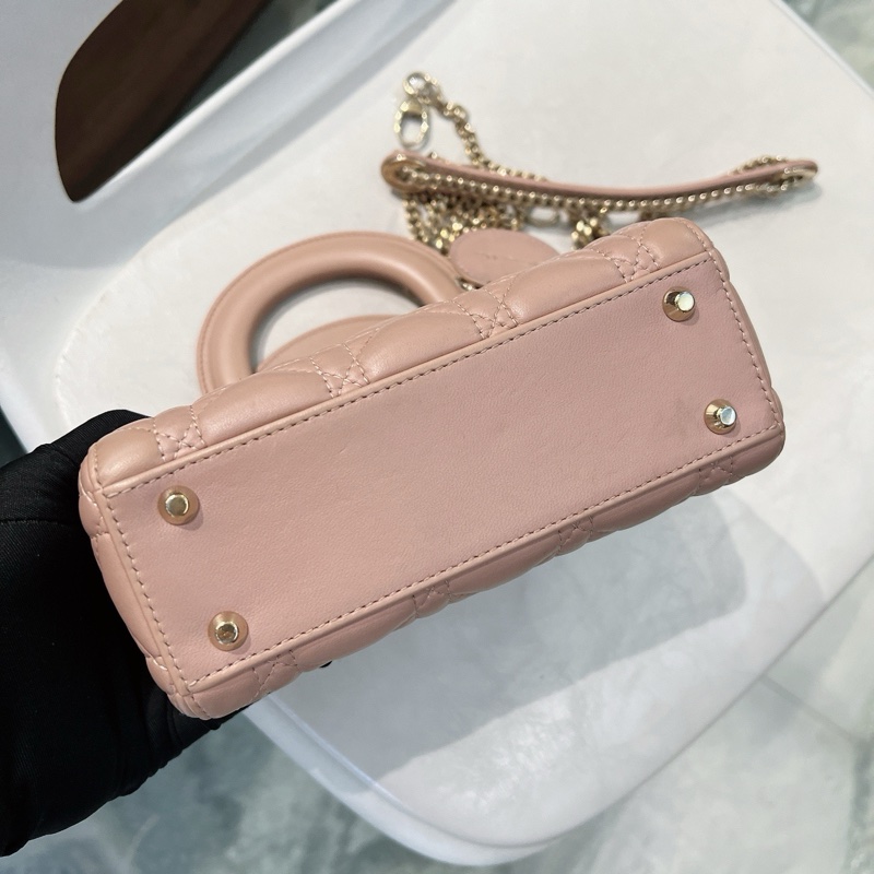 Lady Dior 藕粉色羊皮三格金扣mini-5