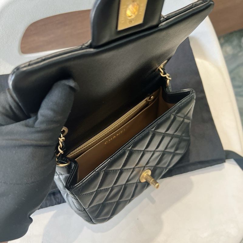 Chanel Mini Square 香奈兒 方胖子 黑色羊皮 核桃金球 22S-7