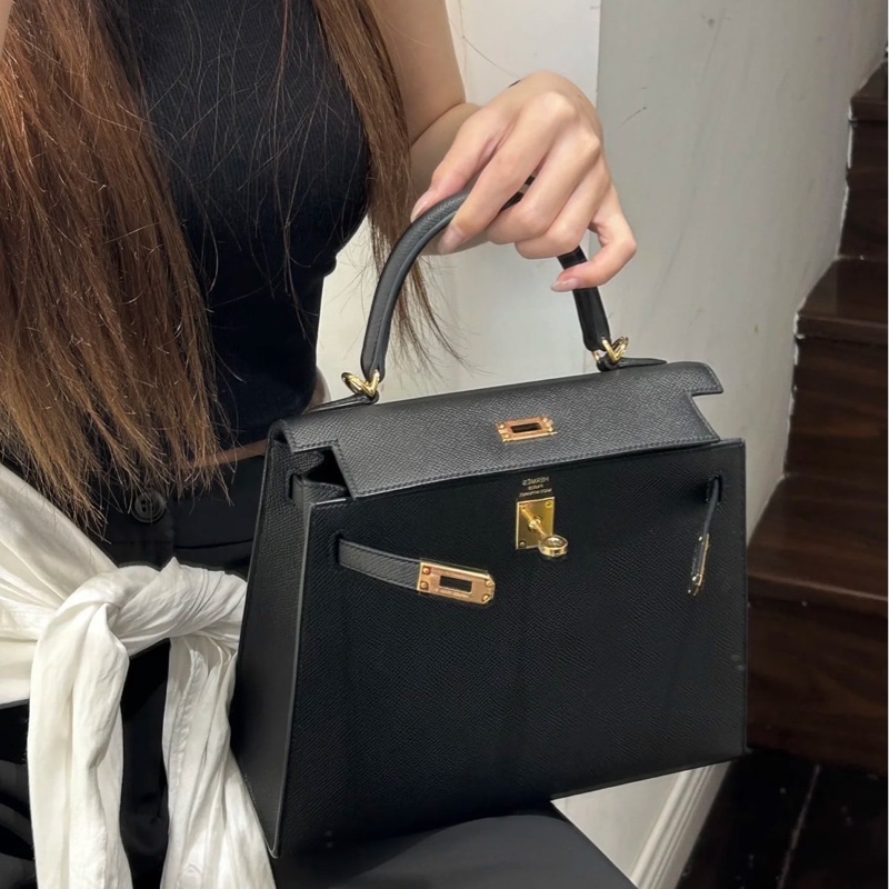 愛馬仕 Hermes Kelly25 黑金 Y刻 Epsom皮 外縫~-1