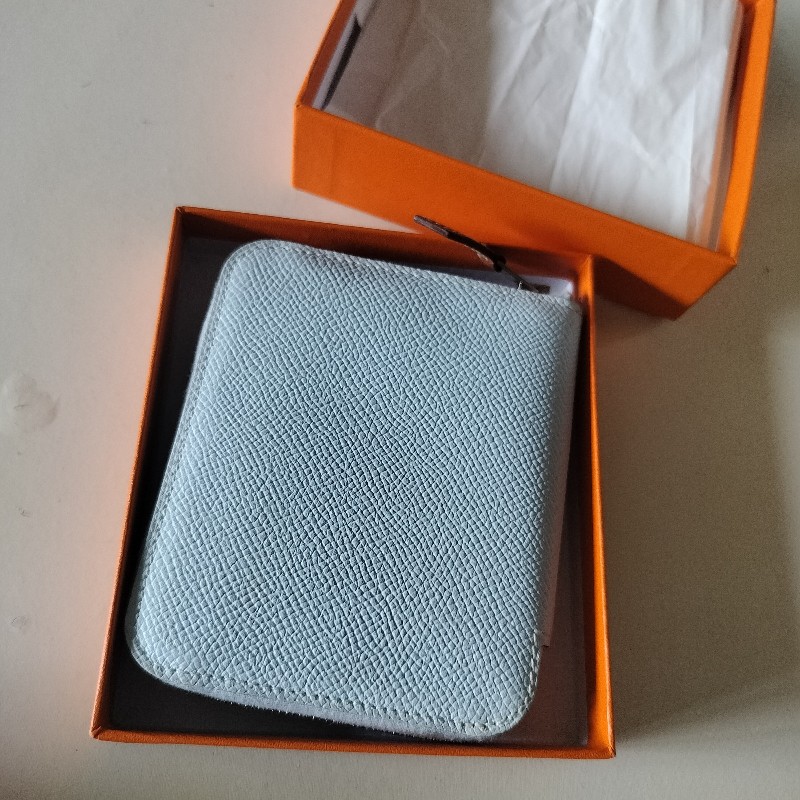 Hermes 絲巾短夾 Y刻 T0 Bleu Brume-0