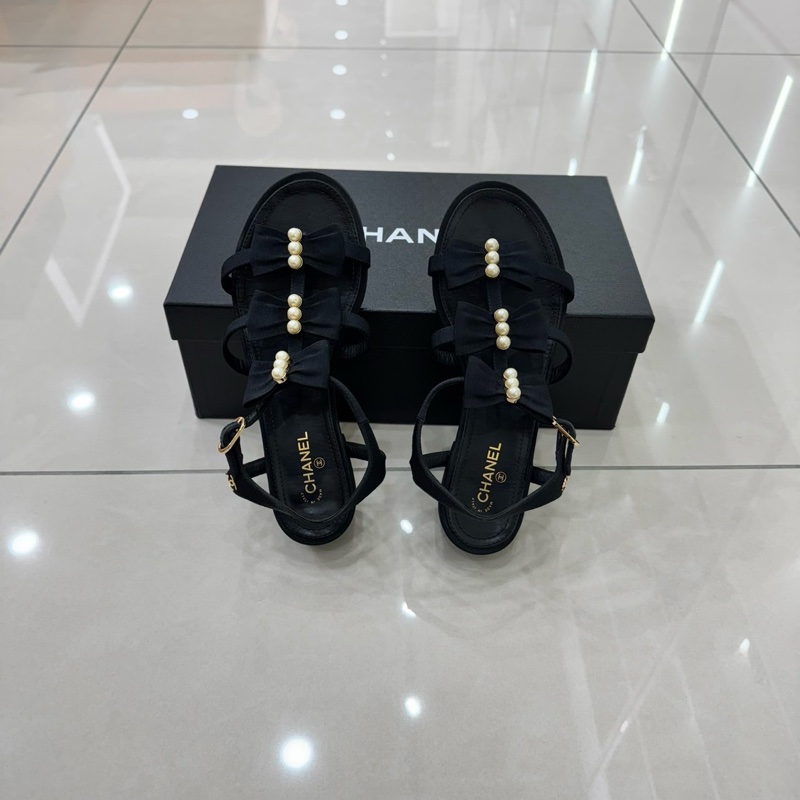 香奈兒Chanel高級工坊蝴蝶結+珍珠 平底涼鞋-0