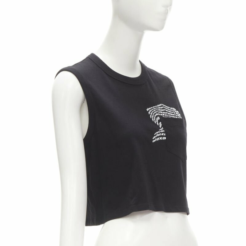 ALEXANDER WANG T black logo swirl print patch pocket cropped tank top S-2