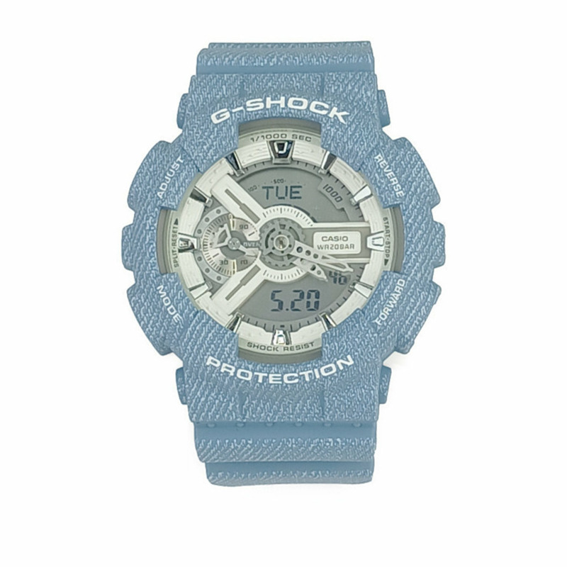 CASIO卡西歐手錶G-SHOCK GA-110DC-2A7ER (GA-110DC-2A7JF) 淺藍白色數位錶盤樹脂不鏽鋼男款石英牛仔圖案-0