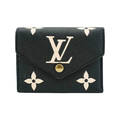 Louis Vuitton 壓花牛皮釦式三折短夾(M80968-黑/米白)