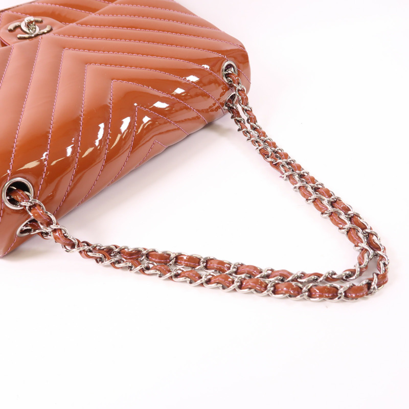 CHANEL 漆皮皮革Chain Shoulder銀扣鏈帶肩背袋-4