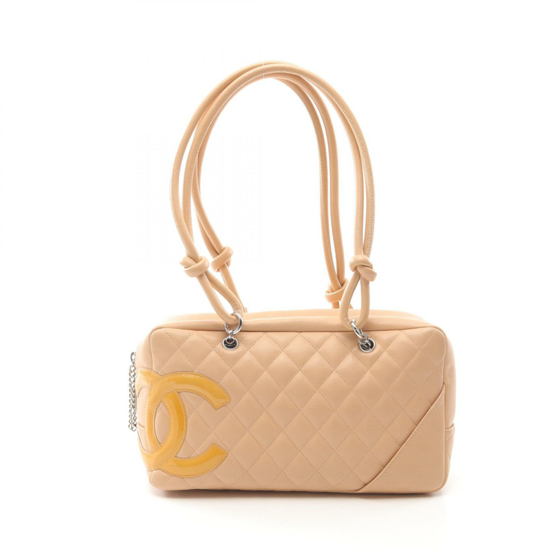 CHANEL Cambon Ligne 保齡球單肩包 A25171 漆皮米色 SHW CC Coco-0