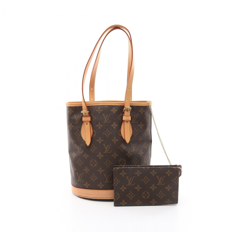 LOUIS VUITTON 水桶包 PM 單肩托特包 M42238 字母帆布 棕色 二手 LV-0