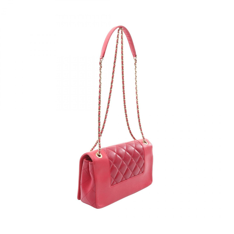 CHANEL Mademoiselle Matelasse W 翻蓋單肩包 A93084 皮革粉紅二手女款-1