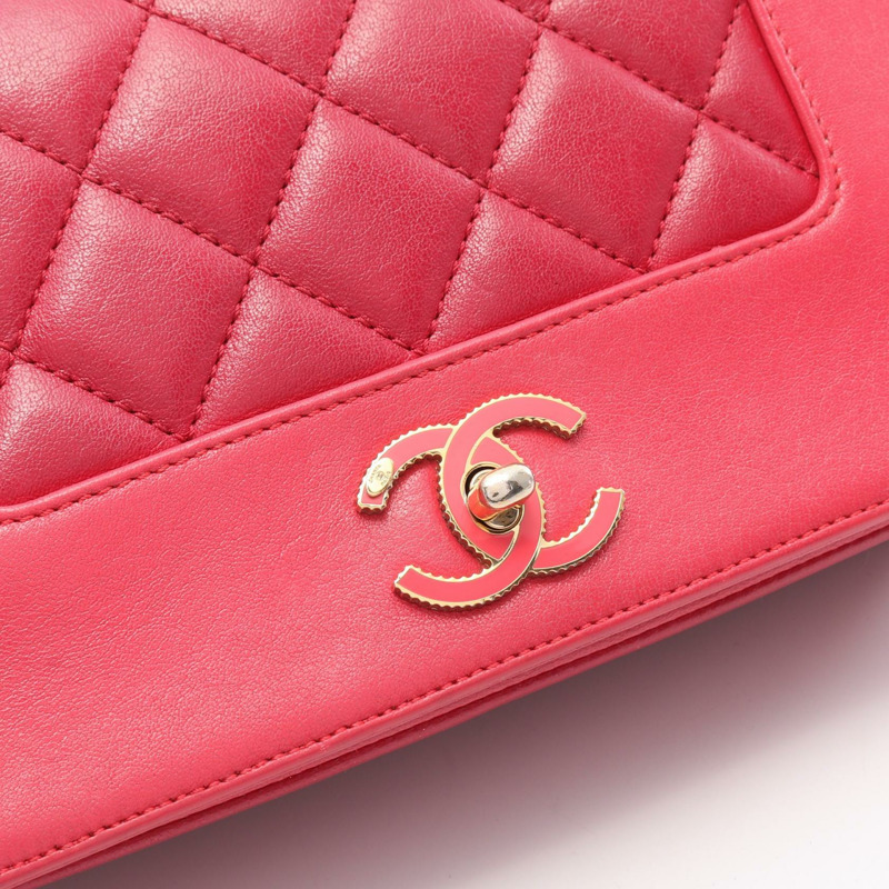 CHANEL Mademoiselle Matelasse W 翻蓋單肩包 A93084 皮革粉紅二手女款-8
