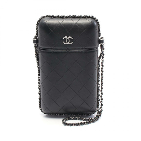 CHANEL Matelasse 鏈條手機袋單肩包 A94471 皮革黑色二手女款