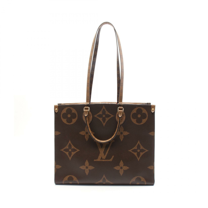LOUIS VUITTON On the Go GM Monogram Giant Reverse 托特包 M44576 PVC 塗佈帆布 棕色 米色 米色 二手 女士-0
