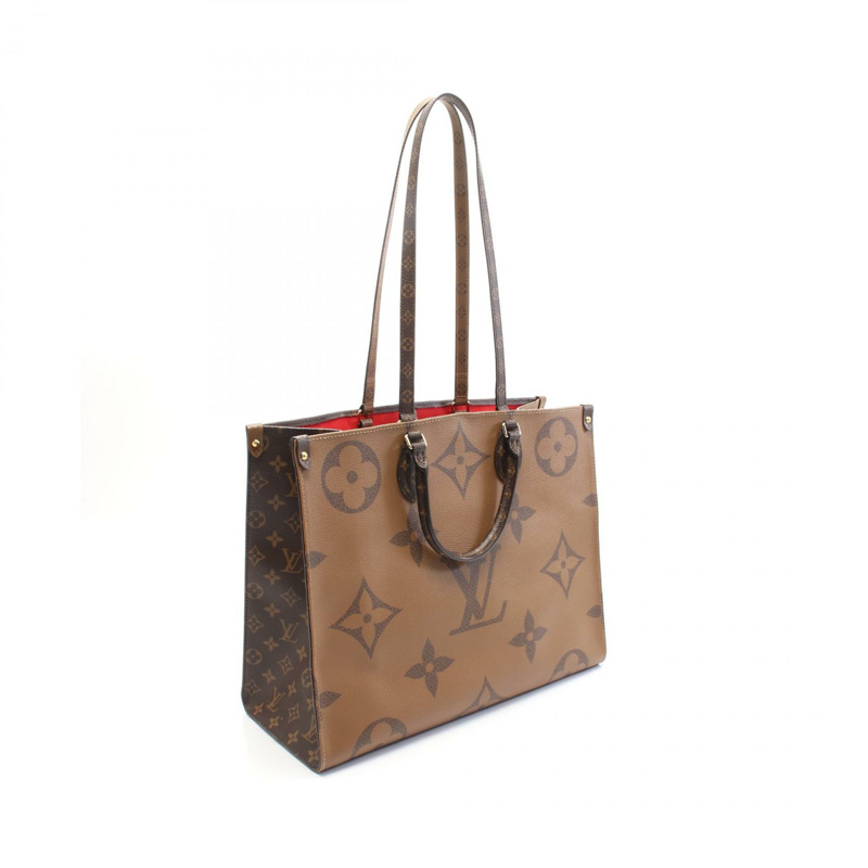 LOUIS VUITTON On the Go GM Monogram Giant Reverse 托特包 M44576 PVC 塗佈帆布 棕色 米色 米色 二手 女士-1