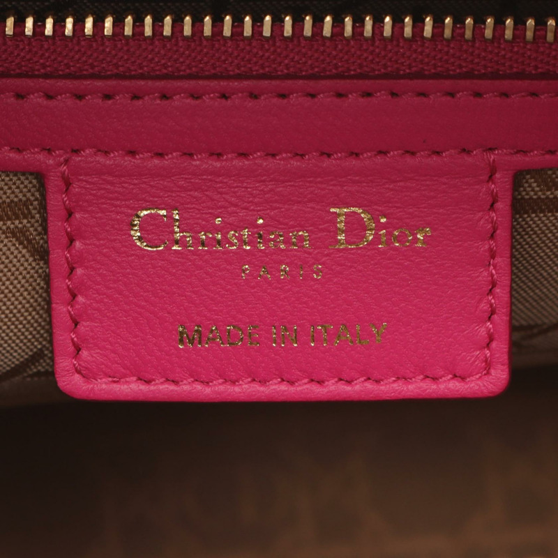 Christian Dior Lady Dior 大手提單肩包 藤格皮革 粉紅色 二手-3