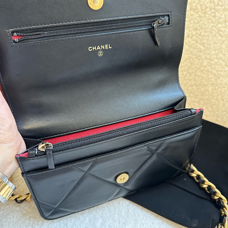 香奈兒19bag woc黑金鏈條包23年晶片-12