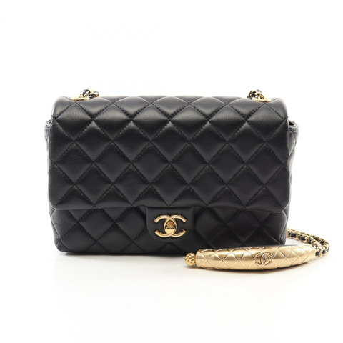 CHANEL Matelasse 鏈條單肩包 小羊皮 黑色 二手 GHW