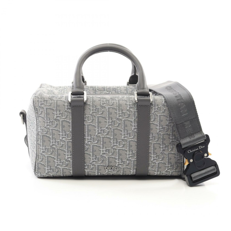 Christian Dior LINGOT26 Oblique 手提單肩斜背包 帆布皮革 灰色-0