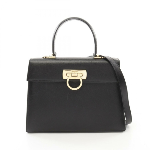 Salvatore Ferragamo Gancini 兩用單肩包 手提包 21 2181 皮革 黑色 二手 GHW