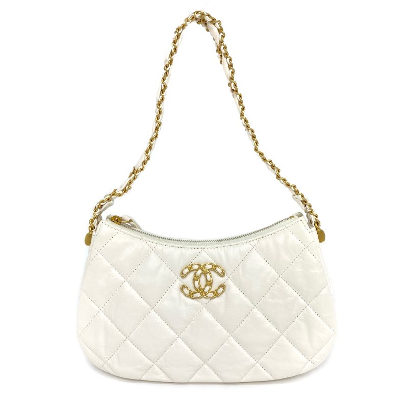 △ Chanel 香奈兒 Hobo White Calfskin Gold Tone Metal Chain Shoulder Bag AS4422 白色小牛皮金色金屬鏈條肩背袋 AS4422 -257009469-1