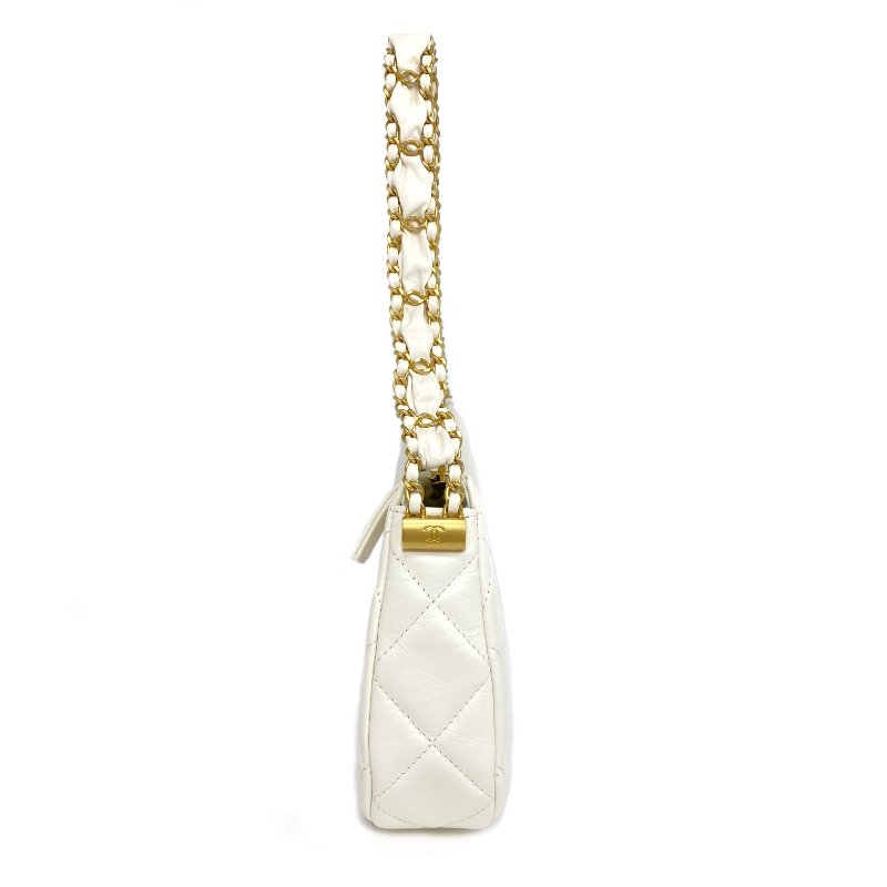 △ Chanel 香奈兒 Hobo White Calfskin Gold Tone Metal Chain Shoulder Bag AS4422 白色小牛皮金色金屬鏈條肩背袋 AS4422 -257009469-3
