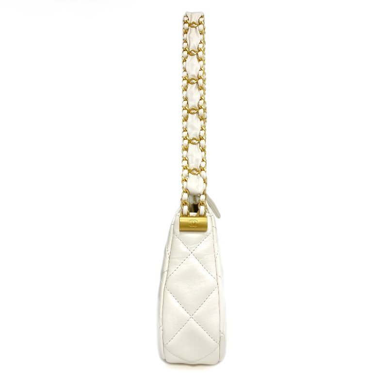 △ Chanel 香奈兒 Hobo White Calfskin Gold Tone Metal Chain Shoulder Bag AS4422 白色小牛皮金色金屬鏈條肩背袋 AS4422 -257009469-4